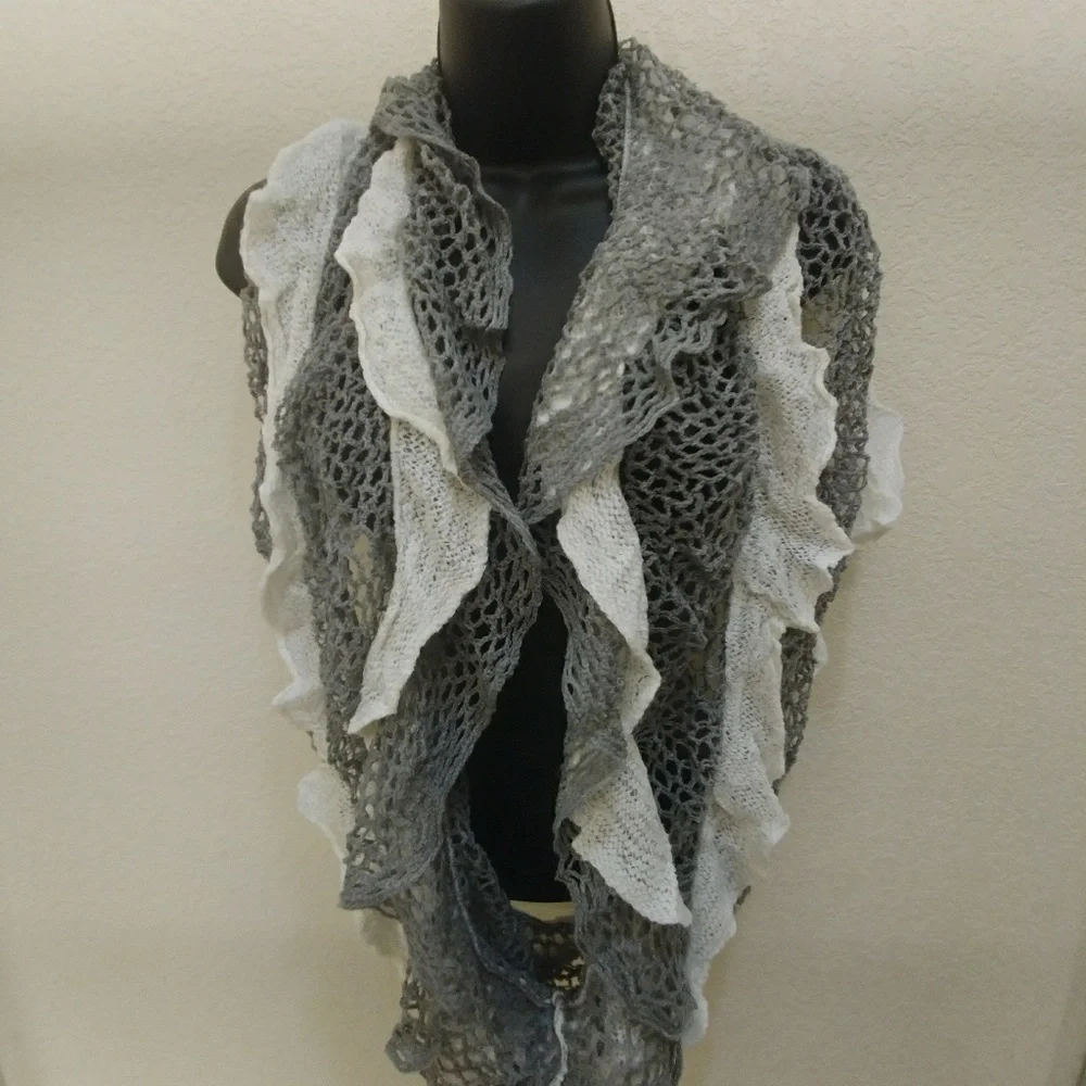 Crocheted Two Tone Ruffled Infinity Scarf - Picture 1 of 3